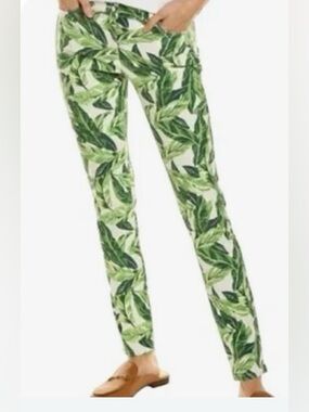 Women’s J. McLaughlin Green & White Tropical Print Skinny Leg Pants Size 14